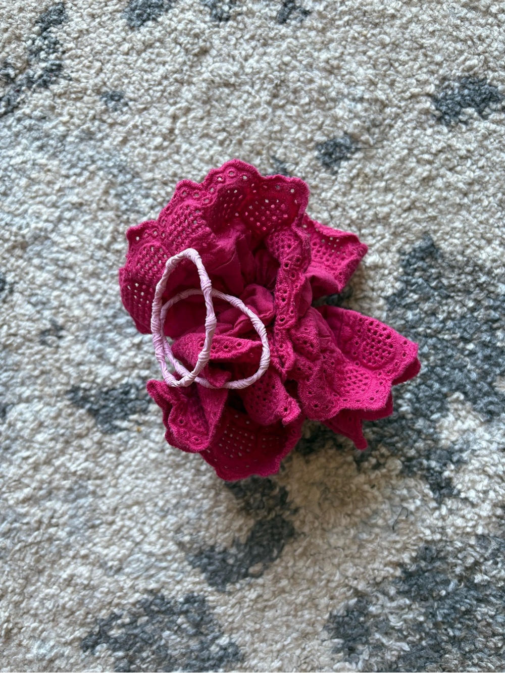 Eyelet Ruffle Hair Scrunchie - Fuchsia, comes with 2 pink hair ties